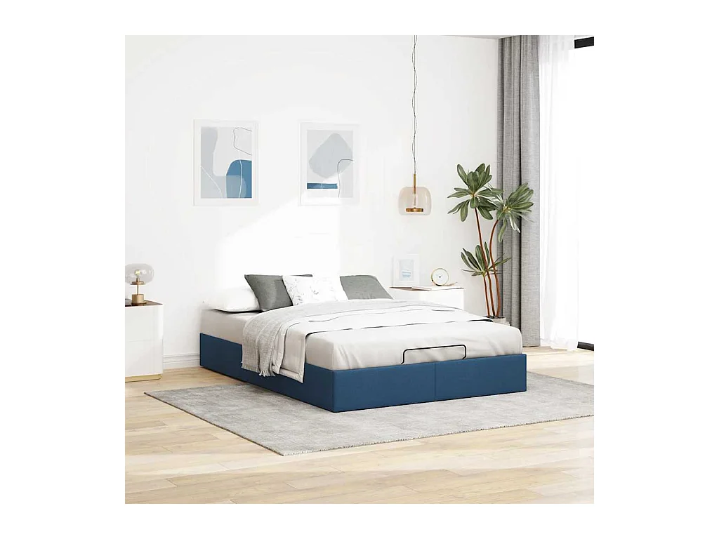 Estructura de cama otomana sin colchón tela azul 140x190cm