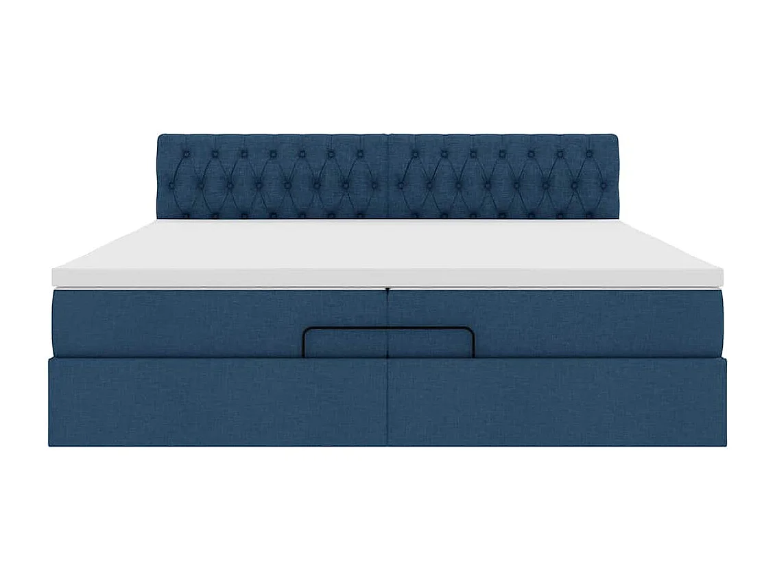 Cadre de lit ottoman avec matelas bleu 200x200 cm tissu