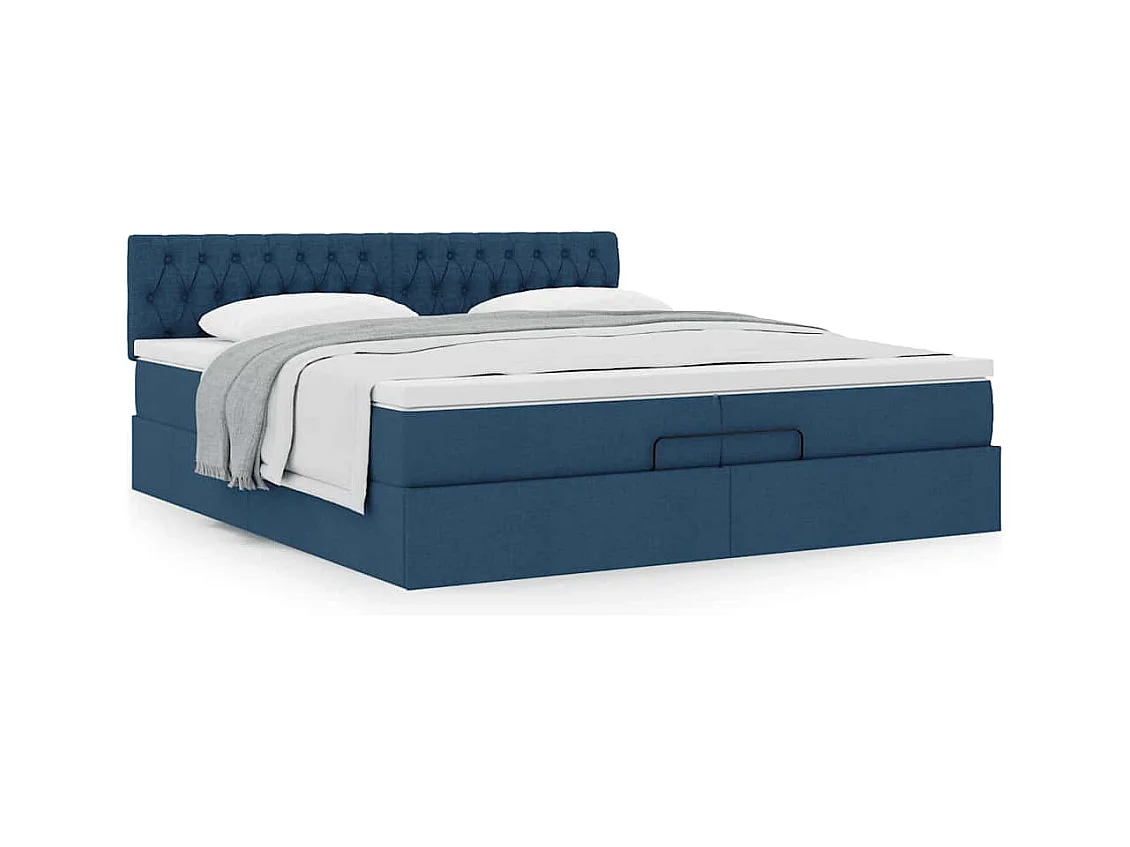 Estructura de cama otomana con colchón tela azul 200x200 cm