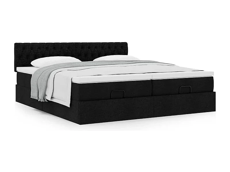 Cadre de lit ottoman avec matelas noir 200x200cm tissu