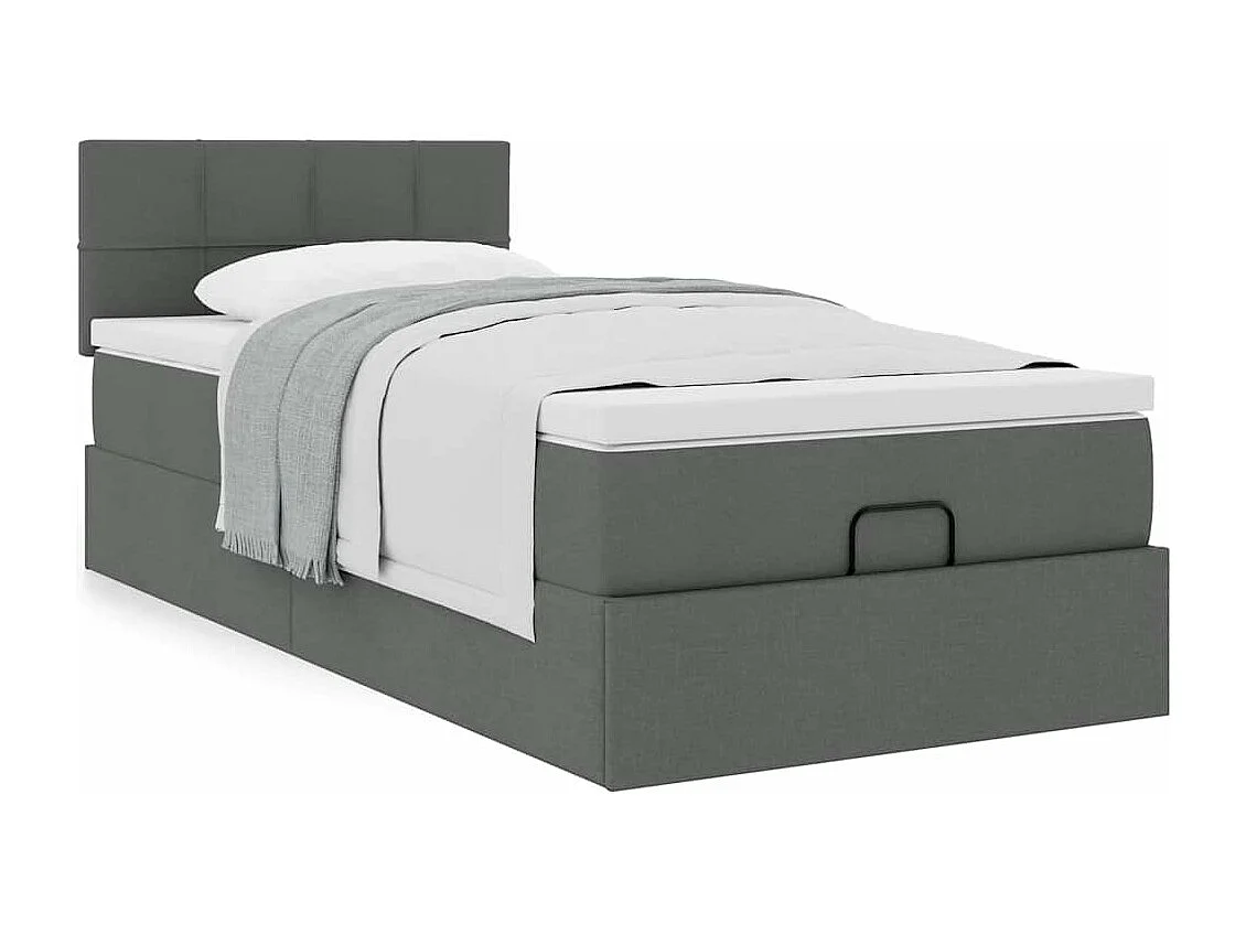 Cadre de lit ottoman avec matelas gris foncé 90x190 cm tissu