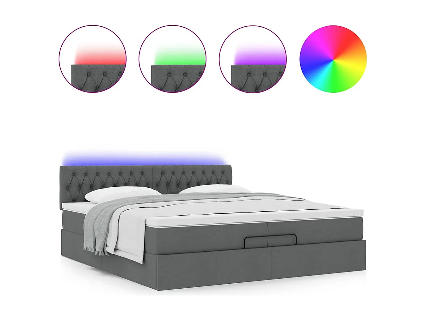 Cadre de lit ottoman avec matelas gris foncé 200x200cm tissu