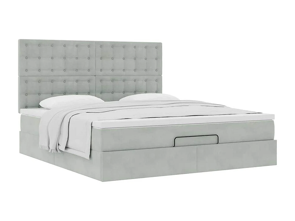 Cadre de lit ottoman et matelas gris clair 160x200cm velours
