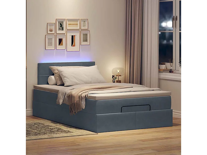 Cadre de lit ottoman avec matelas gris foncé 120x190 cm velours