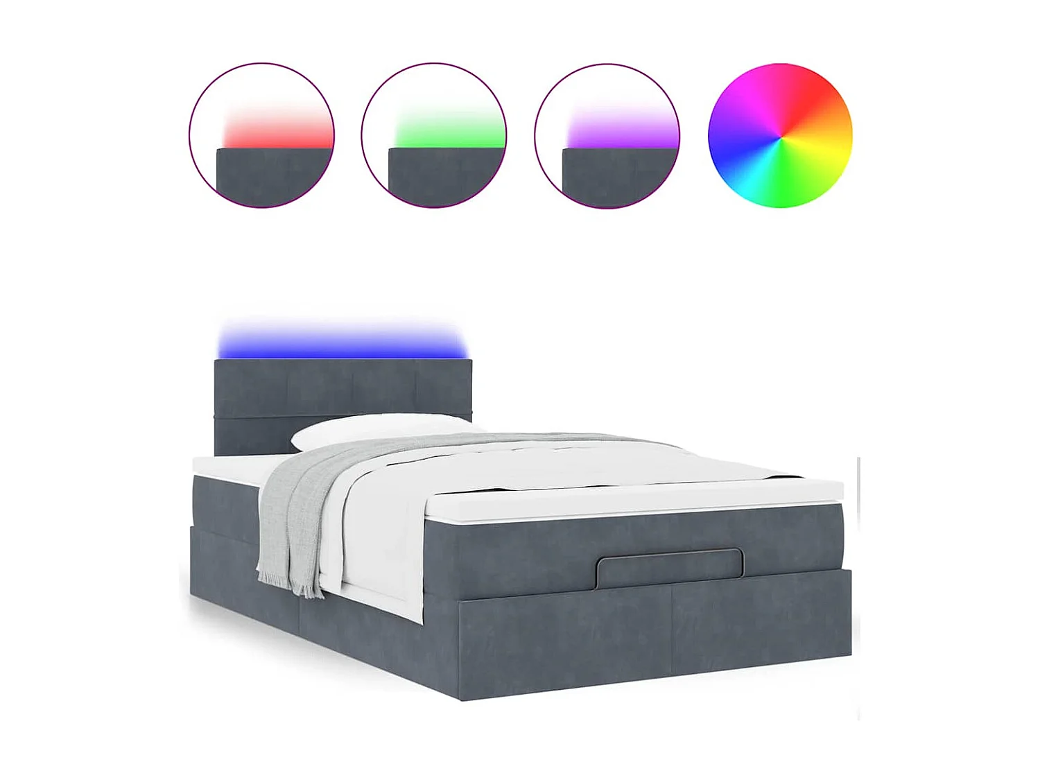 Estructura de cama otomana colchón terciopelo gris oscuro