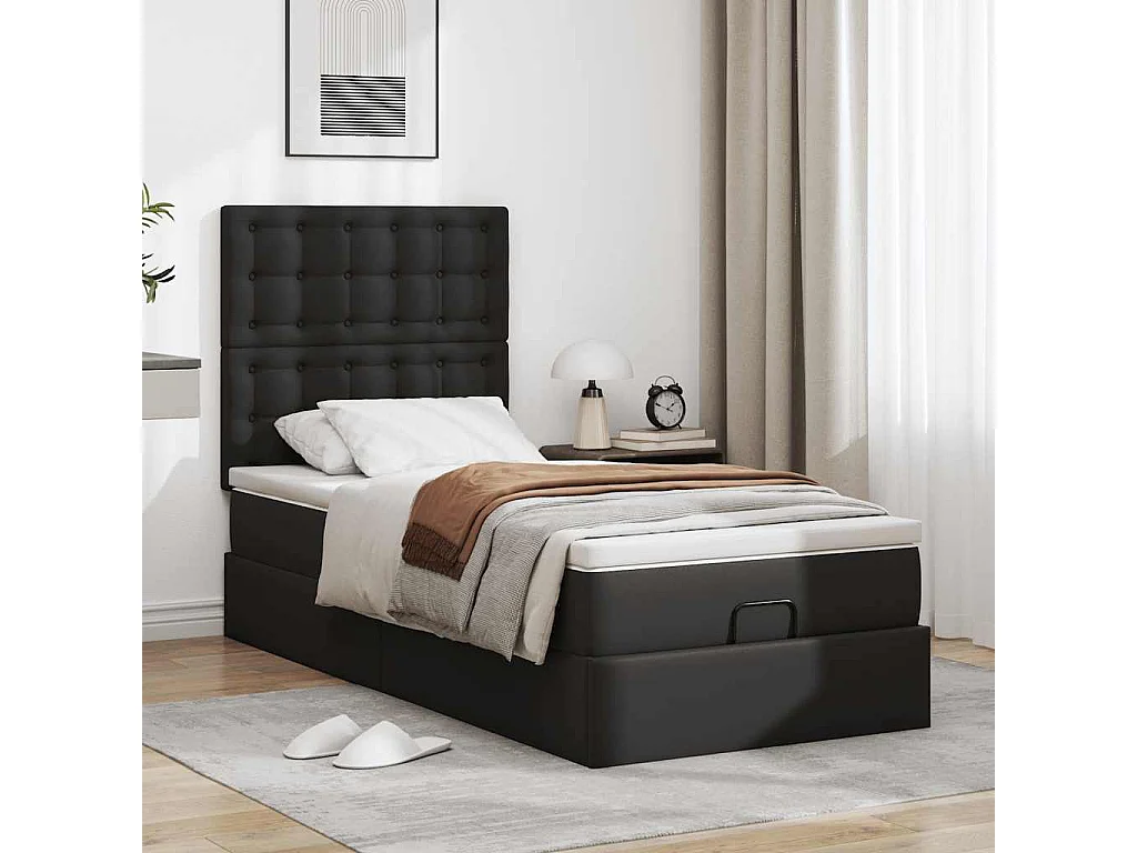 Cadre de lit ottoman avec matelas noir 80x200 cm similicuir