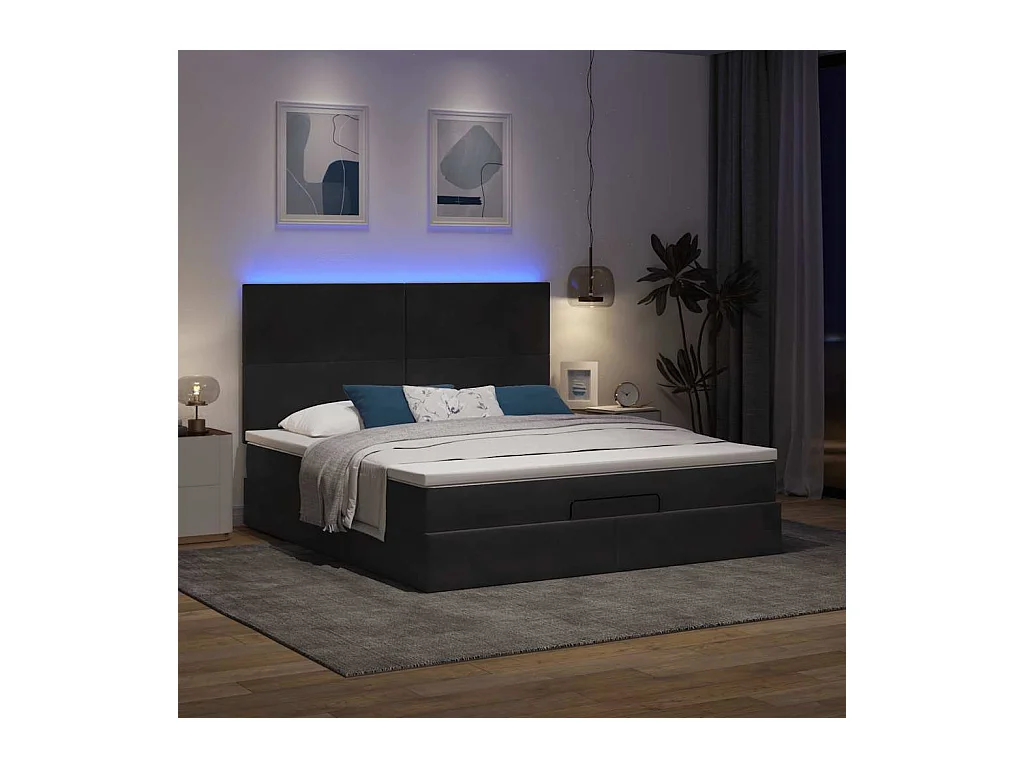 Estrutura de cama otomana com colchões 180x200cm veludo preto