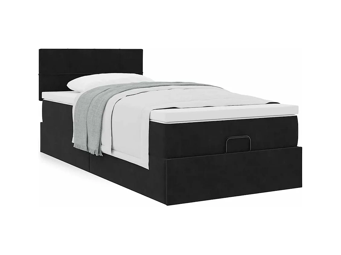 Estructura cama otomana colchón terciopelo negro 90x200 cm