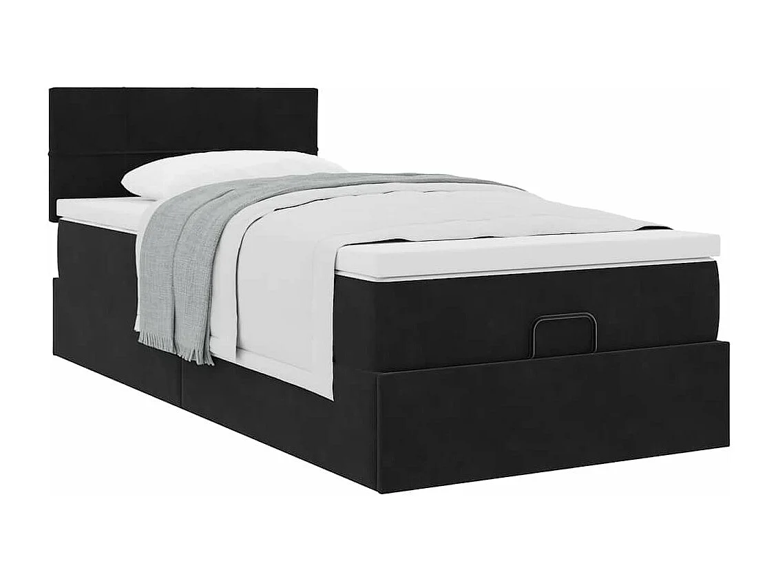 Cadre de lit ottoman avec matelas noir 90x200 cm velours