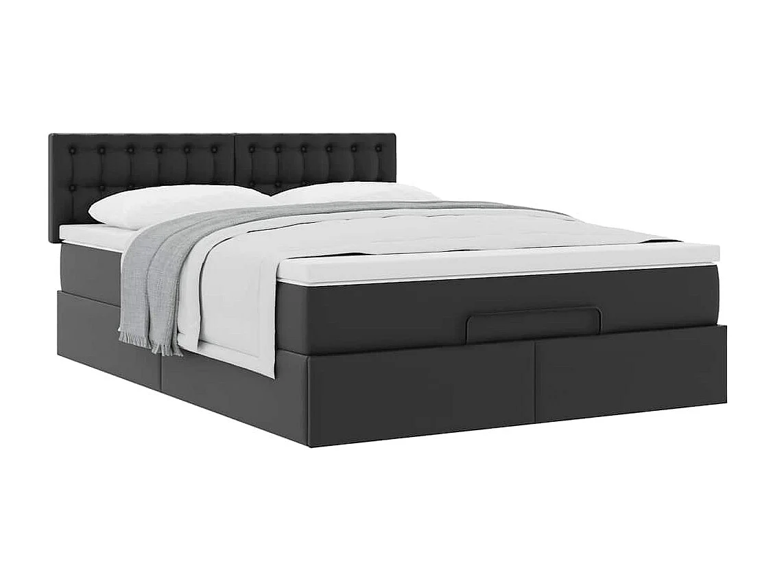 Cadre de lit ottoman avec matelas noir 140x200 cm similicuir