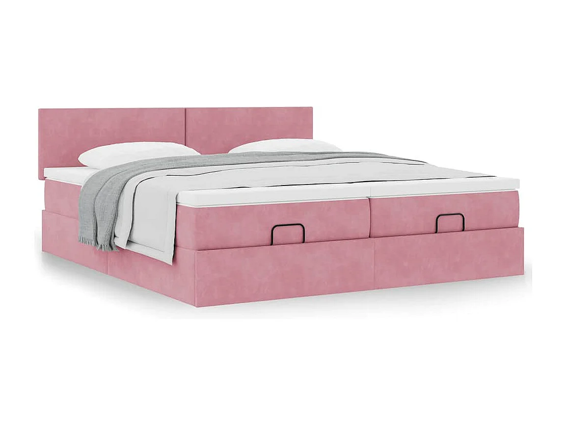 Cadre de lit ottoman avec matelas rose 180x200 cm velours