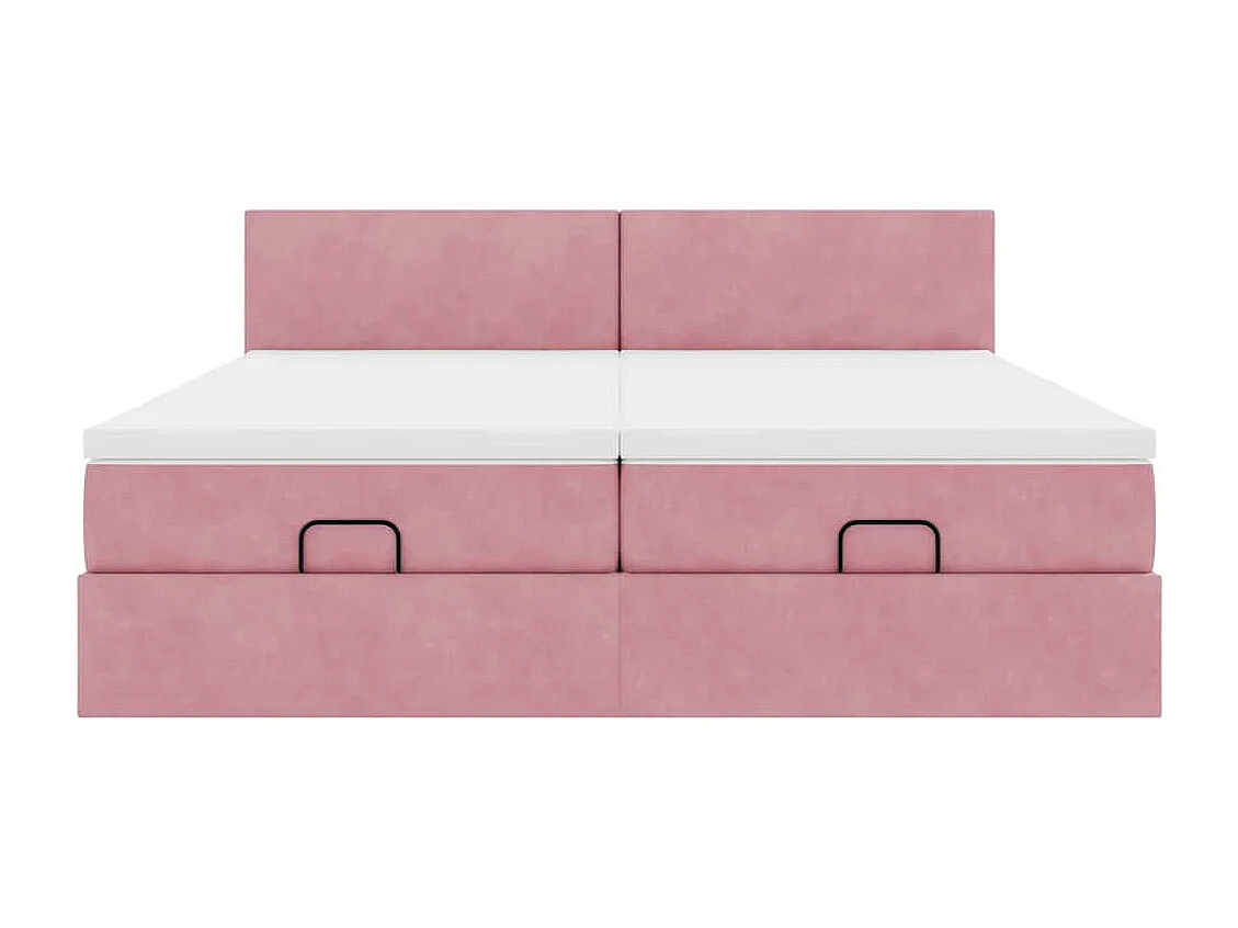 Cadre de lit ottoman avec matelas rose 180x200 cm velours