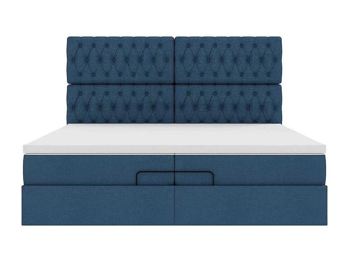 Estrutura de cama otomana com colchões 200x200cm tecido azul