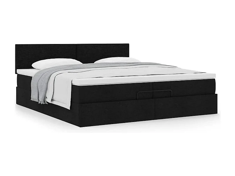 Cadre de lit ottoman avec matelas noir 200x200 cm tissu