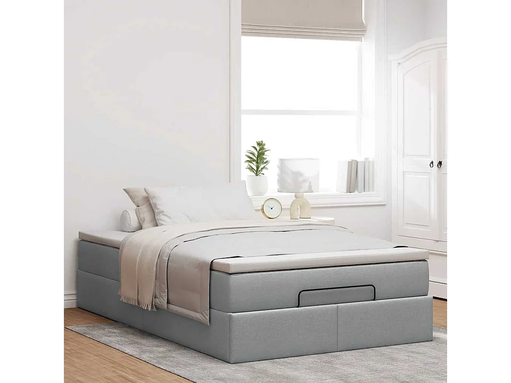 Cadre de lit ottoman avec matelas gris clair 120x190 cm tissu