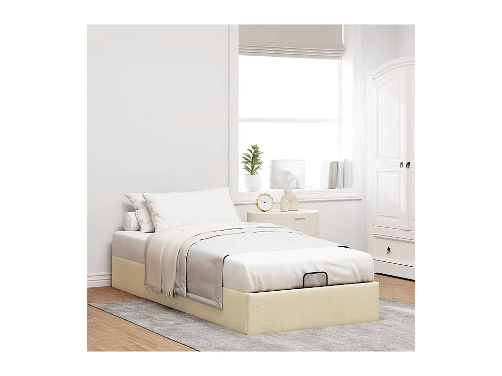 Cadre de lit ottoman sans matelas crème 90x190 cm tissu