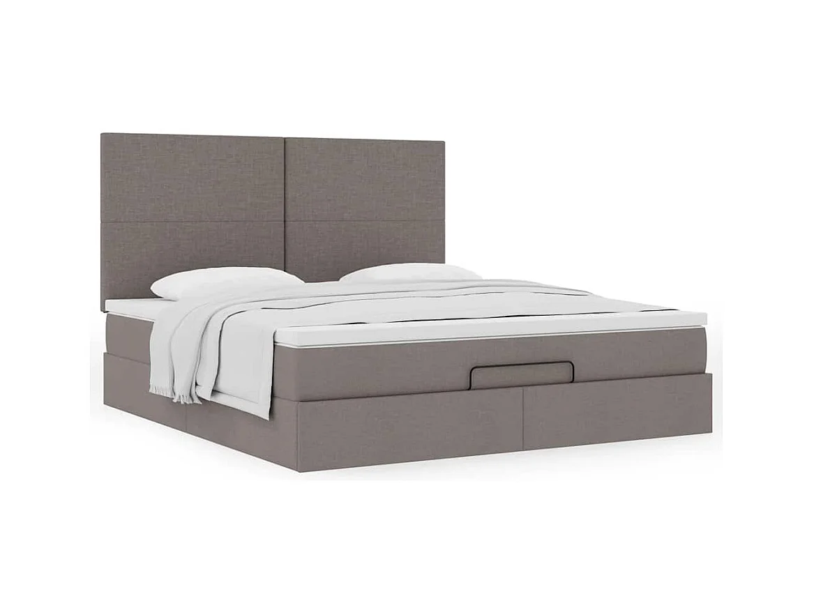 Cadre de lit ottoman avec matelas taupe 160x200 cm tissu