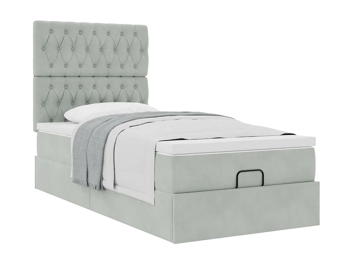 Estrutura cama otomana colchões 90x190 cm veludo cinzento claro