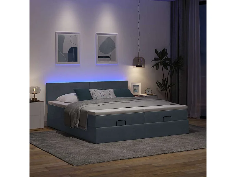 Cadre de lit ottoman avec matelas gris foncé 200x200 cm velours