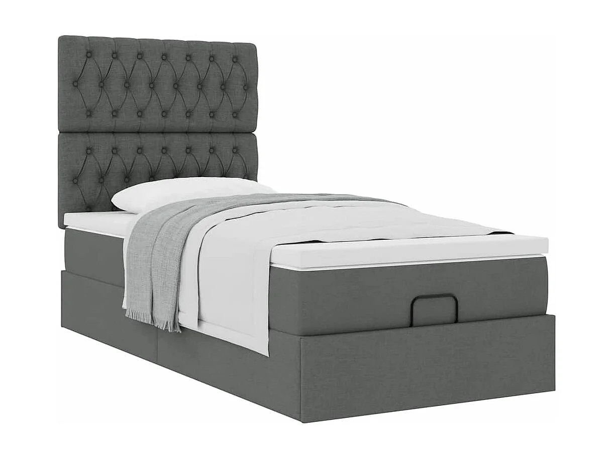 Cadre de lit ottoman avec matelas gris foncé 80x200 cm tissu