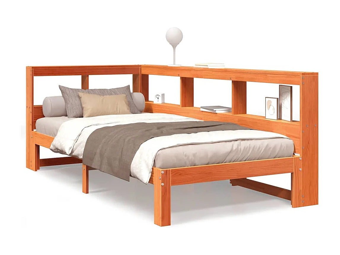 Lit bibliothèque sans matelas cire marron 90x200 cm pin massif