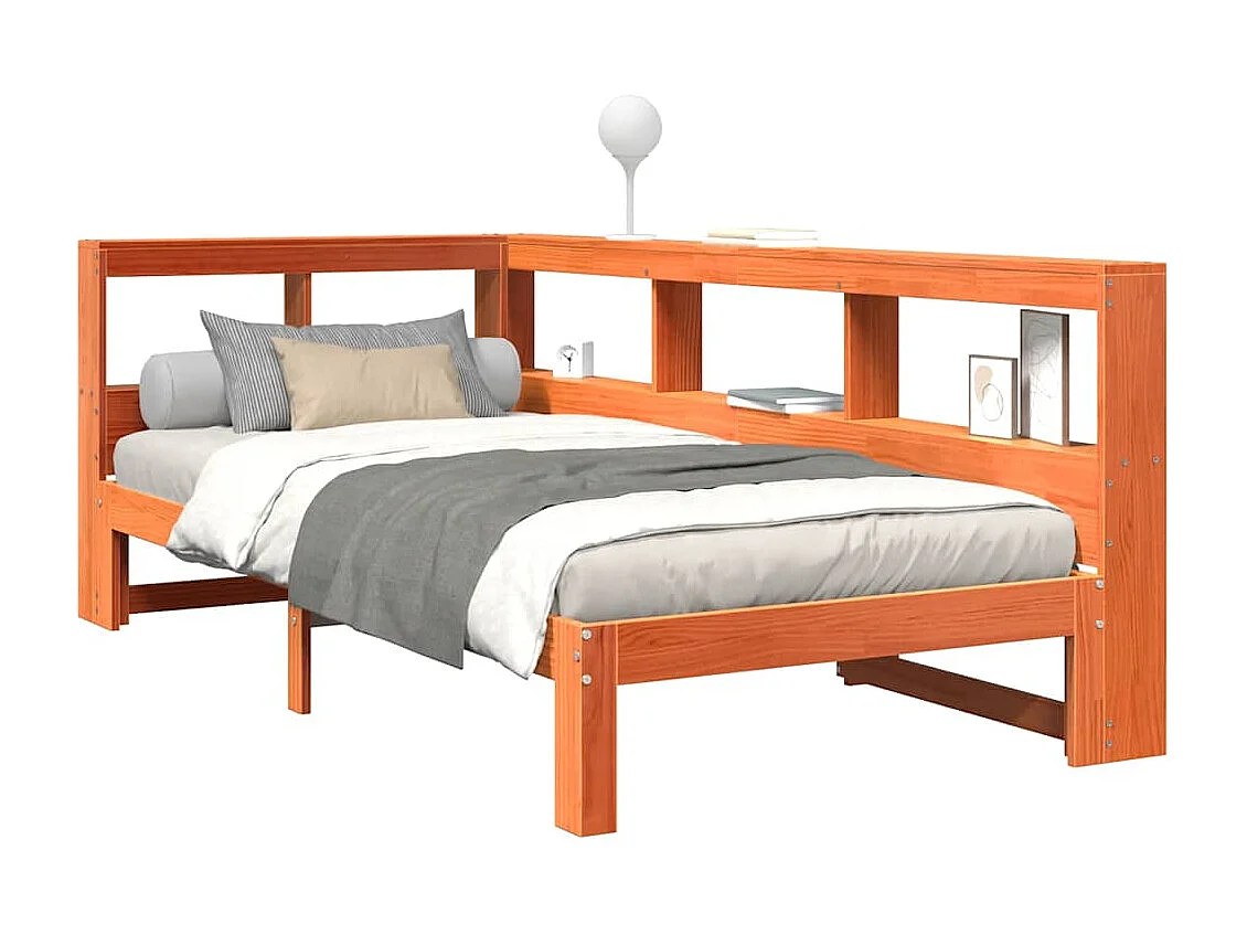 Lit bibliothèque sans matelas cire marron 90x200 cm pin massif