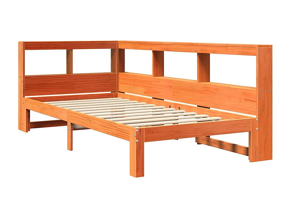 Lit bibliothèque sans matelas cire marron 90x200 cm pin massif