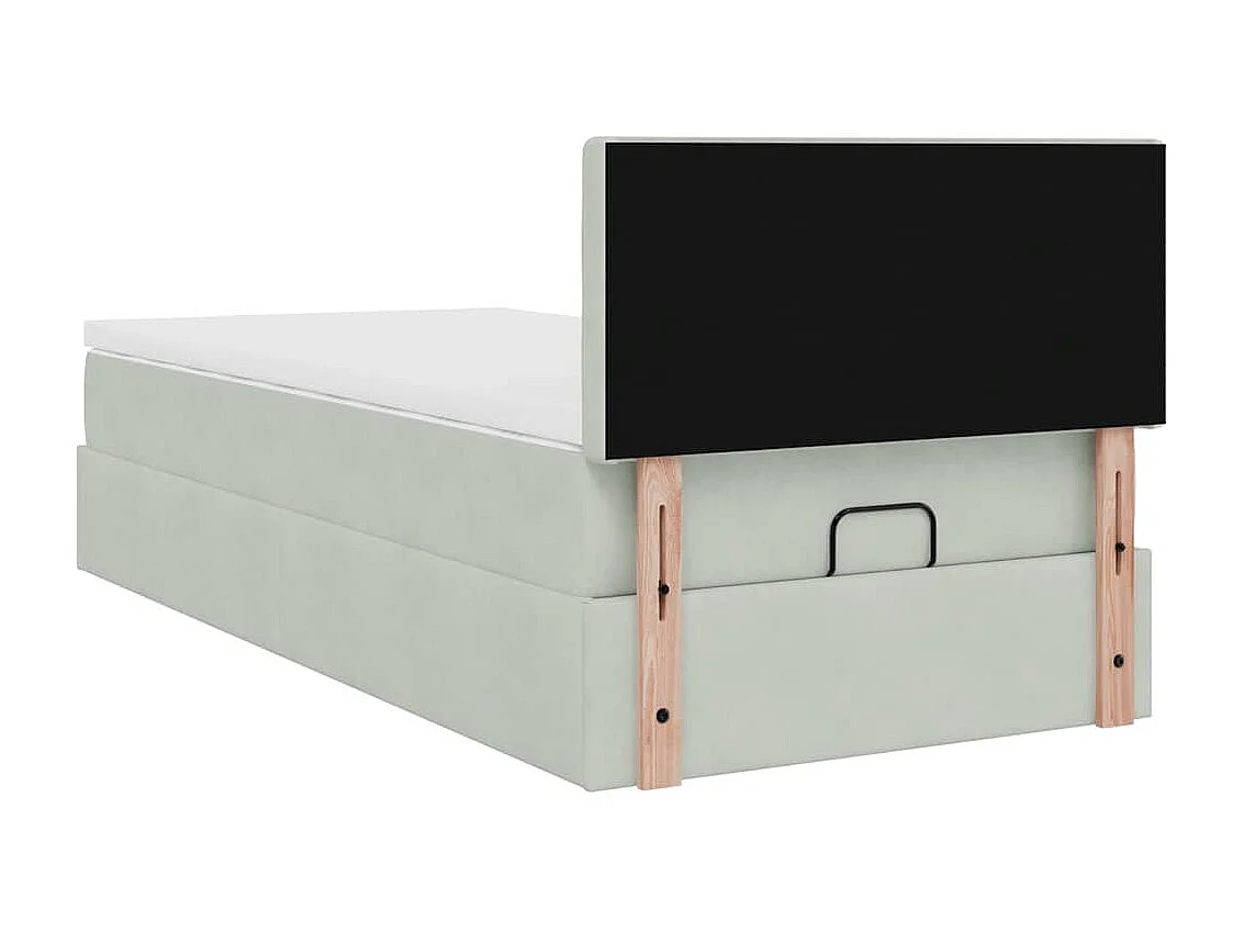 Cadre de lit ottoman et matelas gris clair 90x200 cm velours
