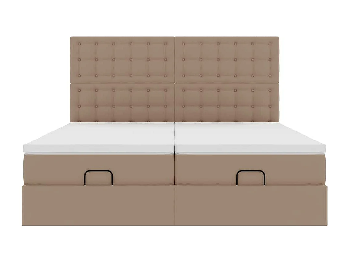 Estrutura de cama otomana com colchões cappuccino couro falso