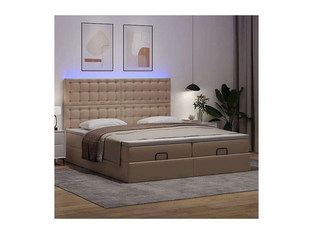 Cadre de lit ottoman et matelas cappuccino 200x200cm similicuir