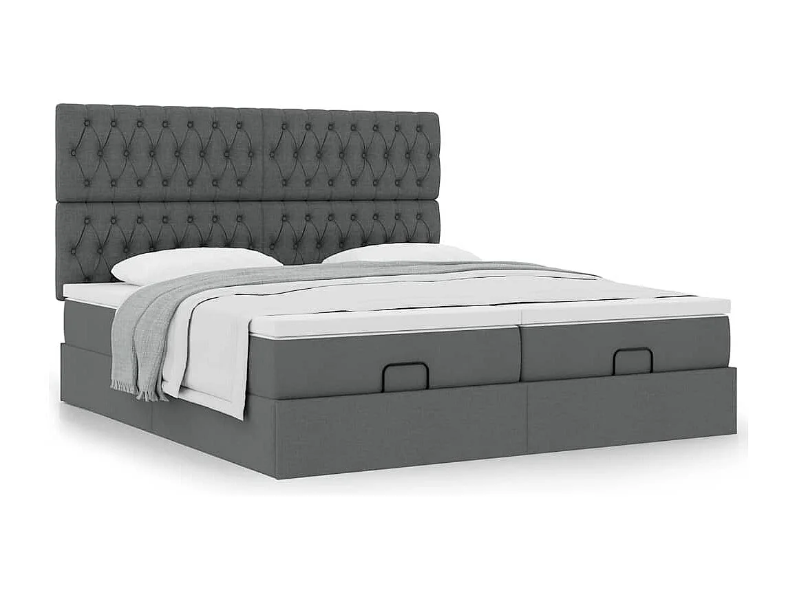 Cadre de lit ottoman avec matelas gris foncé 160x200cm tissu
