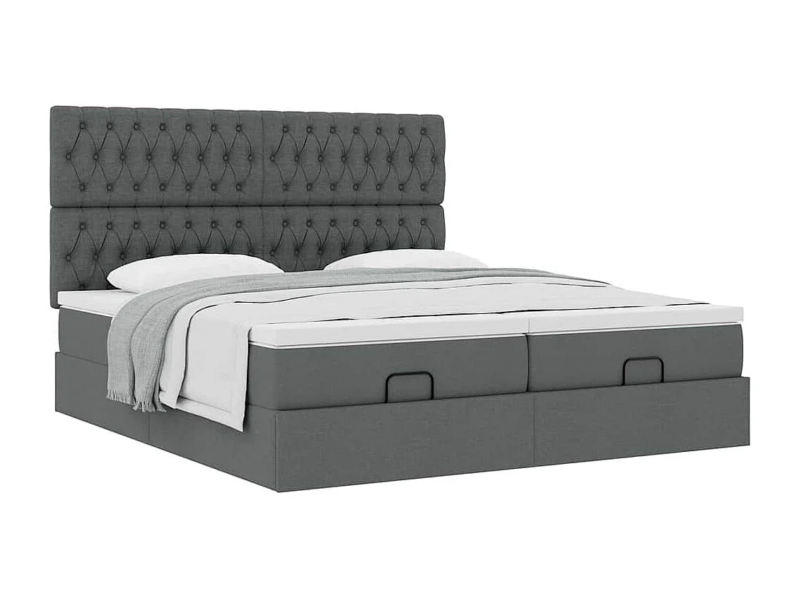 Cadre de lit ottoman avec matelas gris foncé 160x200cm tissu