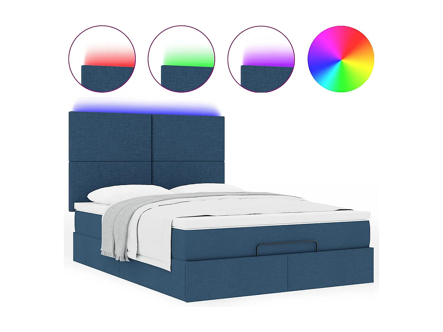 Estrutura de cama otomana com colchão tecido azul 140x200cm