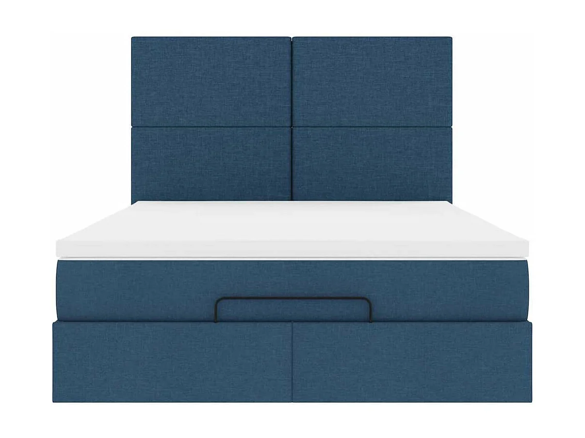 Estrutura de cama otomana com colchão tecido azul 140x200cm