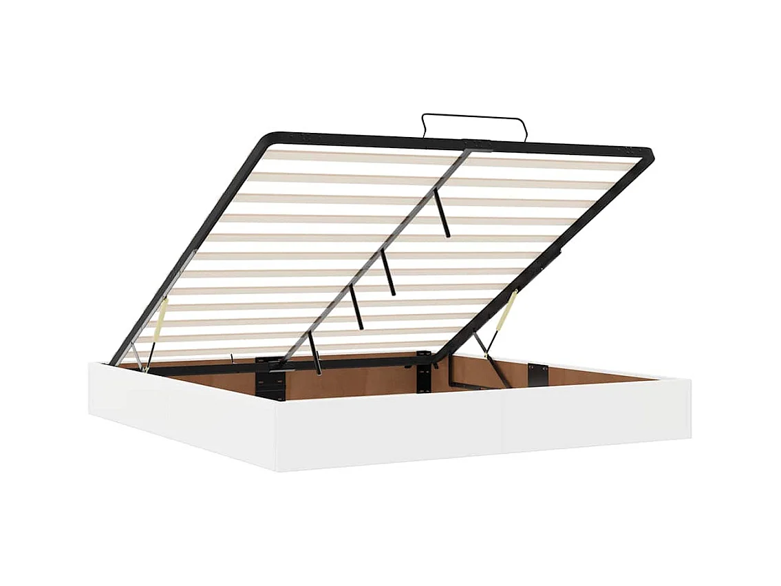 Estrutura de cama otomana com colchão branco couro falso