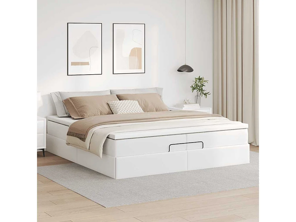 Cadre de lit ottoman avec matelas blanc 200x200 cm similicuir