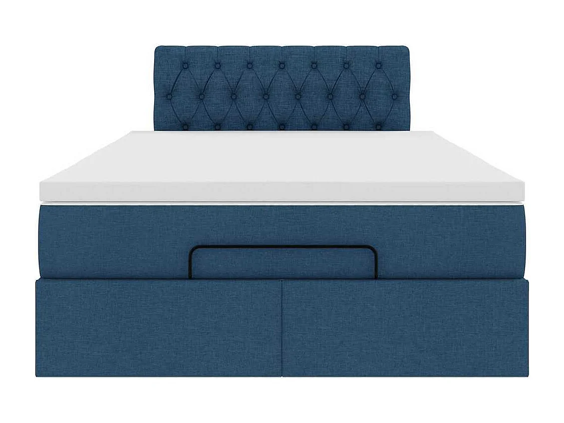 Estructura de cama otomana con colchón tela azul 120x200cm