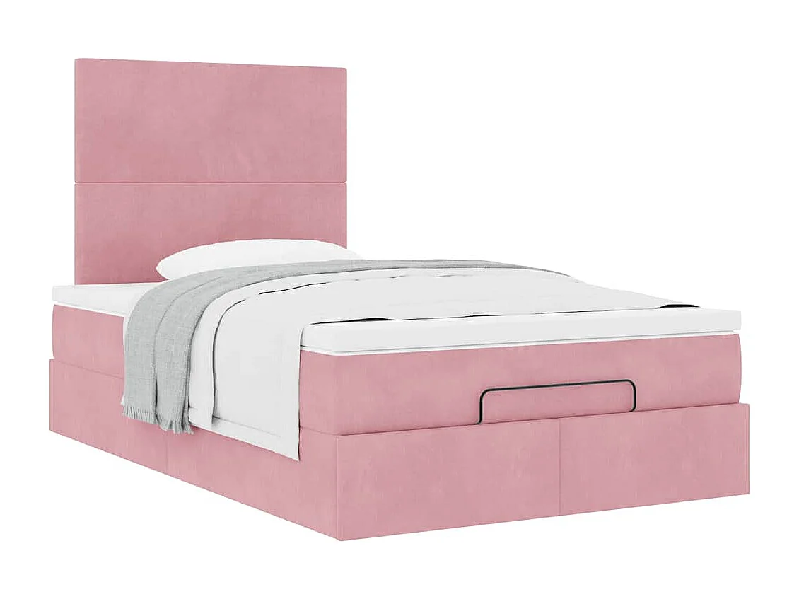 Estructura cama otomana colchones terciopelo rosa 120x190 cm