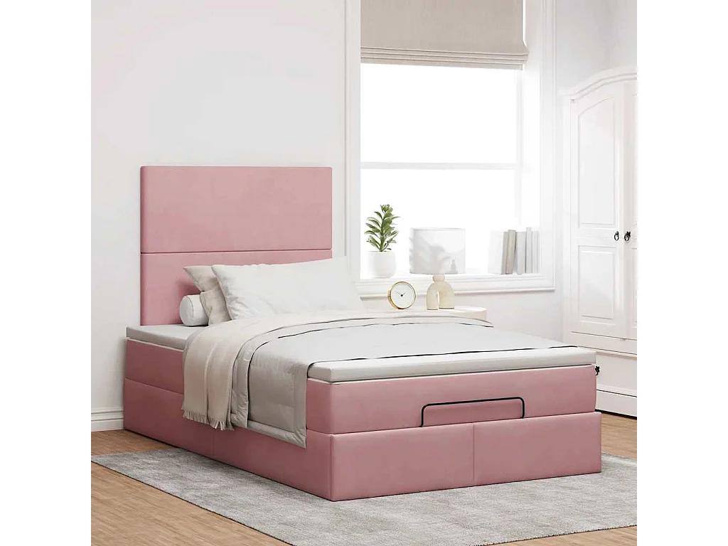 Estructura cama otomana colchones terciopelo rosa 120x190 cm