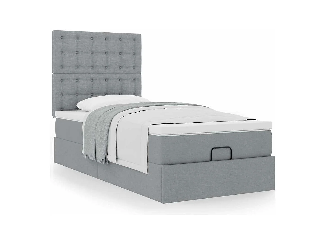 Cadre de lit ottoman et matelas gris clair 100x200 cm tissu