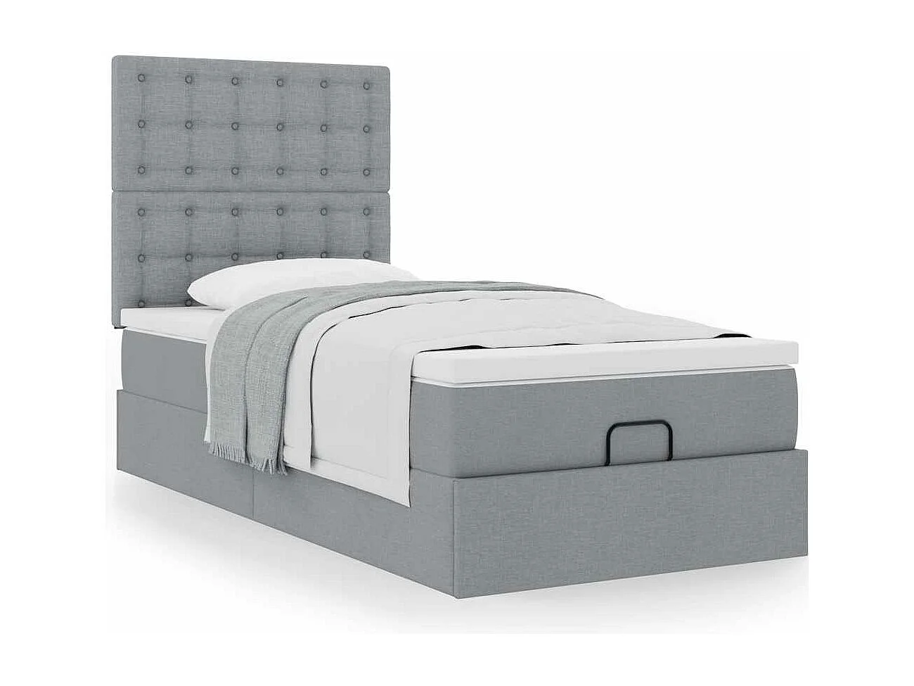Cadre de lit ottoman et matelas gris clair 100x200 cm tissu