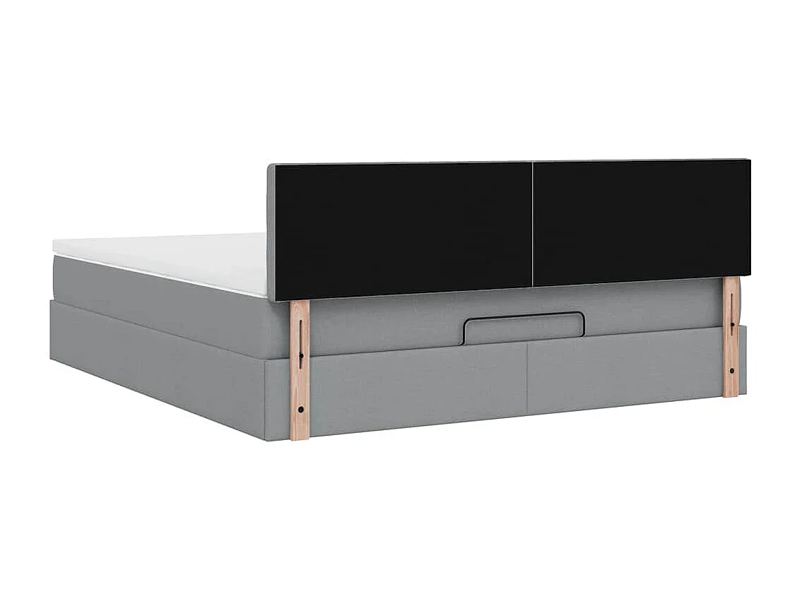Cadre de lit ottoman et matelas gris clair 160x200cm tissu