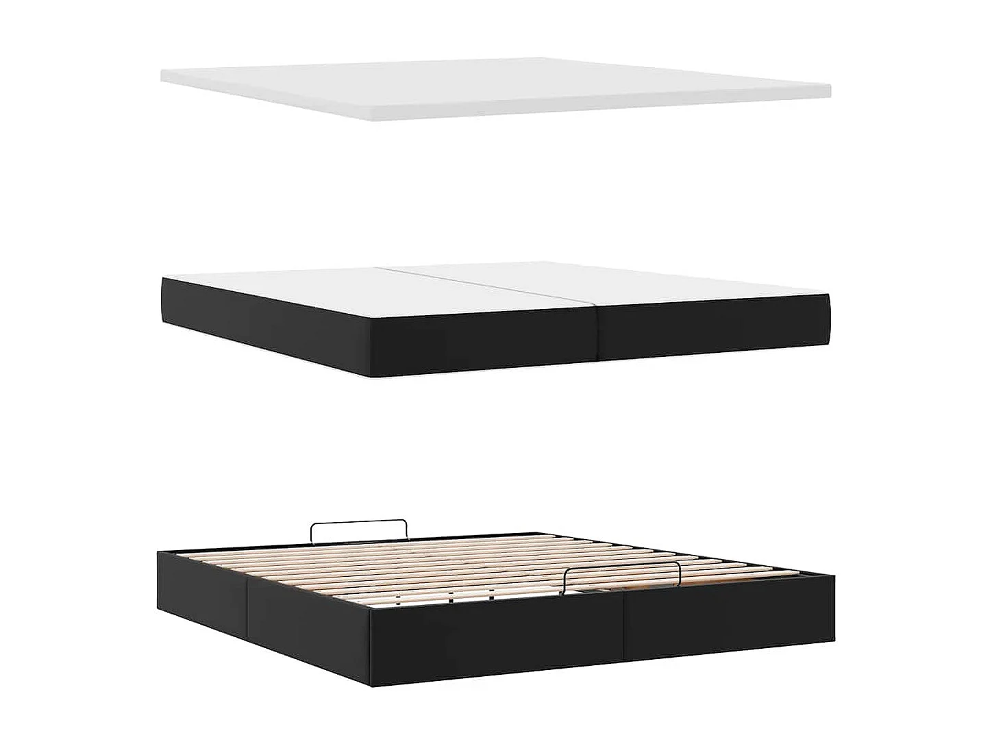 Estructura de cama otomana con colchones cuero sintético negro