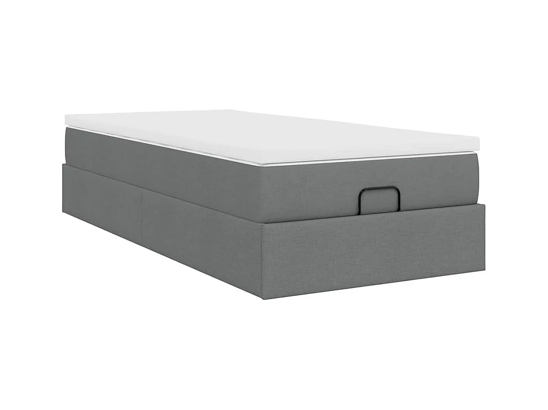 Cadre de lit ottoman avec matelas gris foncé 90x200 cm tissu