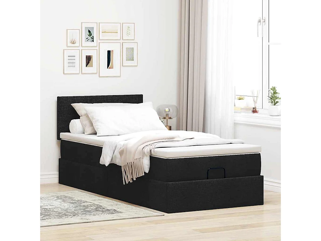 Bed met matras 100x200 cm stof zwart