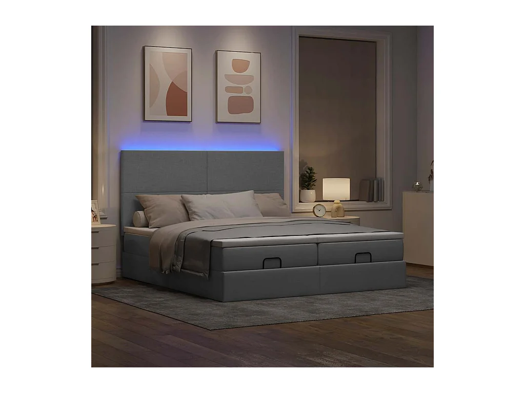 Ottoman bed met matrassen en LED's 160x200cm stof lichtgrijs