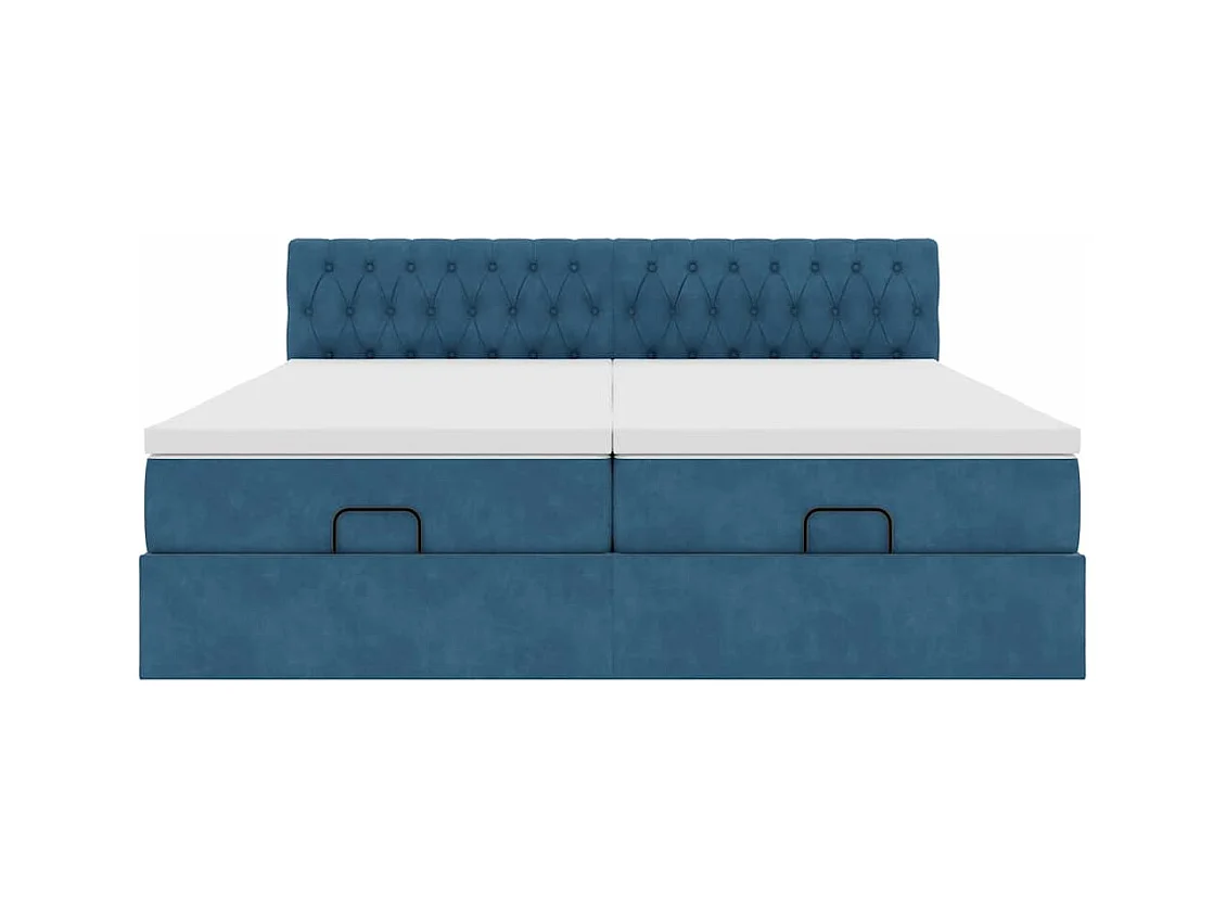 Estructura de cama otomana colchones terciopelo azul oscuro