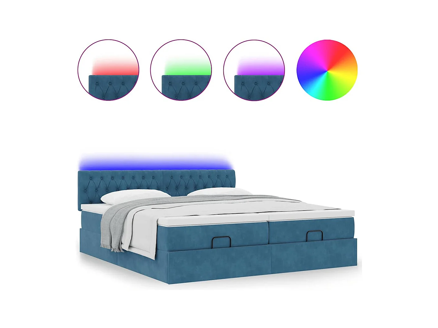 Estructura de cama otomana colchones terciopelo azul oscuro