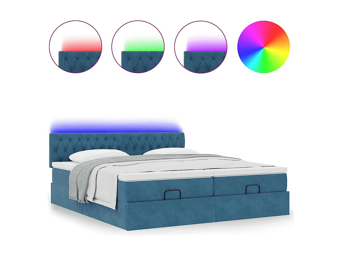 Cadre de lit ottoman avec matelas bleu foncé 160x200 cm velours