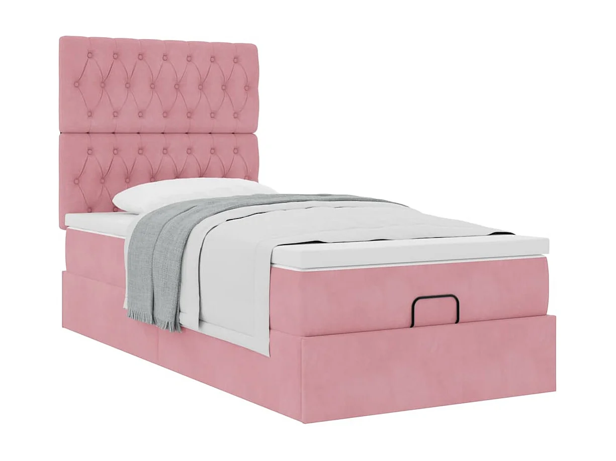 Cadre de lit ottoman avec matelas rose 100x200 cm velours